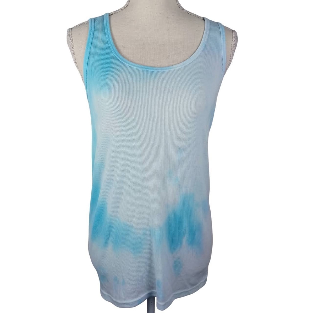 Wuhou Tie Dye Plus Size Tank Top XXL Blue, White & Pink -Ribbed